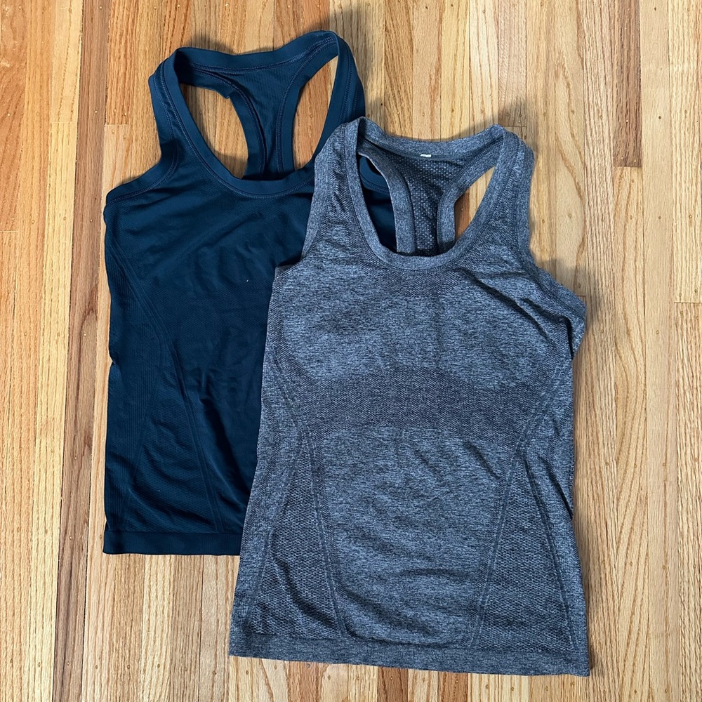 Athleta Racerback Tank Tops - dark teal and gray